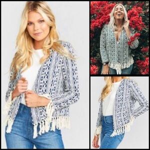Show Me Your Mumu Beverly Tassel Blazer in a Blue Aztec Bohemian Fringe Size M